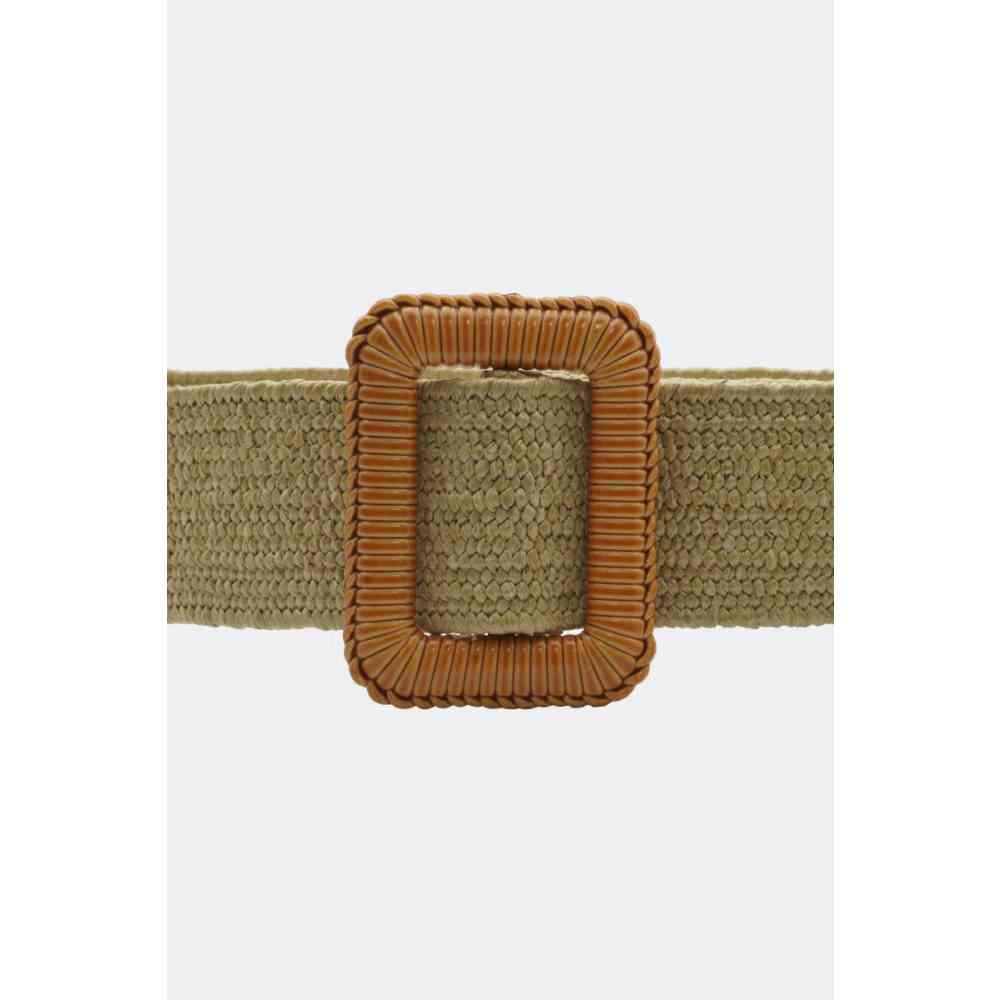 Voodoo Vixen - Square Buckle Straw Woven Taillengürtel - Beige